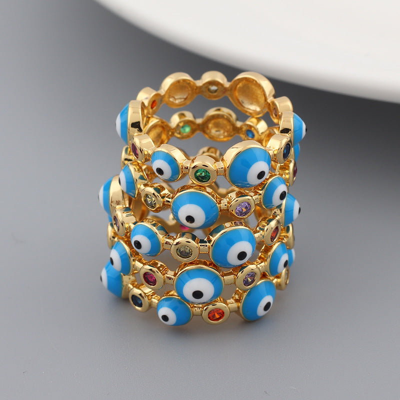 Anillo de aleación de esmalte con diseño de ojo malvado simple
