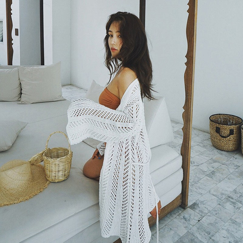 Cache-maillot sexy en tricot ajouré pour femme, tendance été
