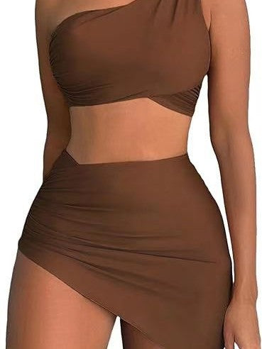 Bikini sexy de color sólido con hombros inclinados para mujer