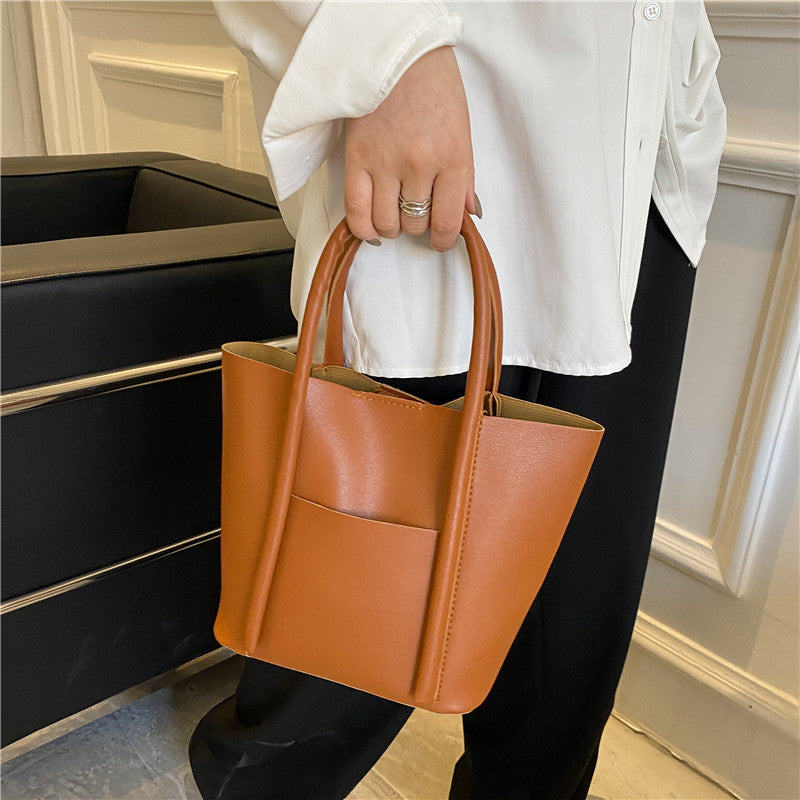 Bolso de mano informal de gran capacidad para mujer, de color liso, estilo urbano, de PU.