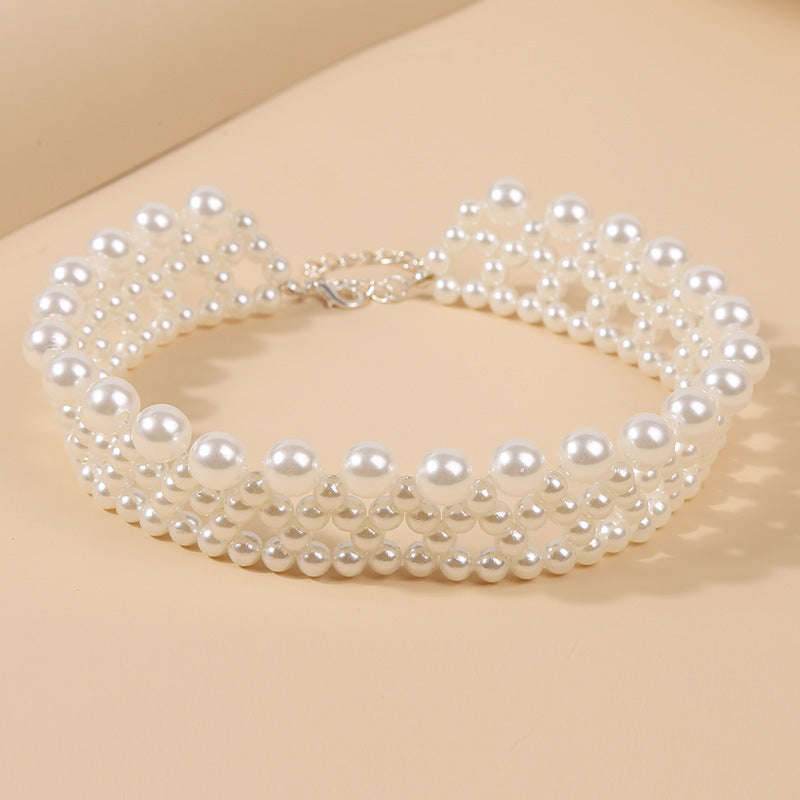 Collier ras du cou bohème fait main en perles d'imitation pour femme