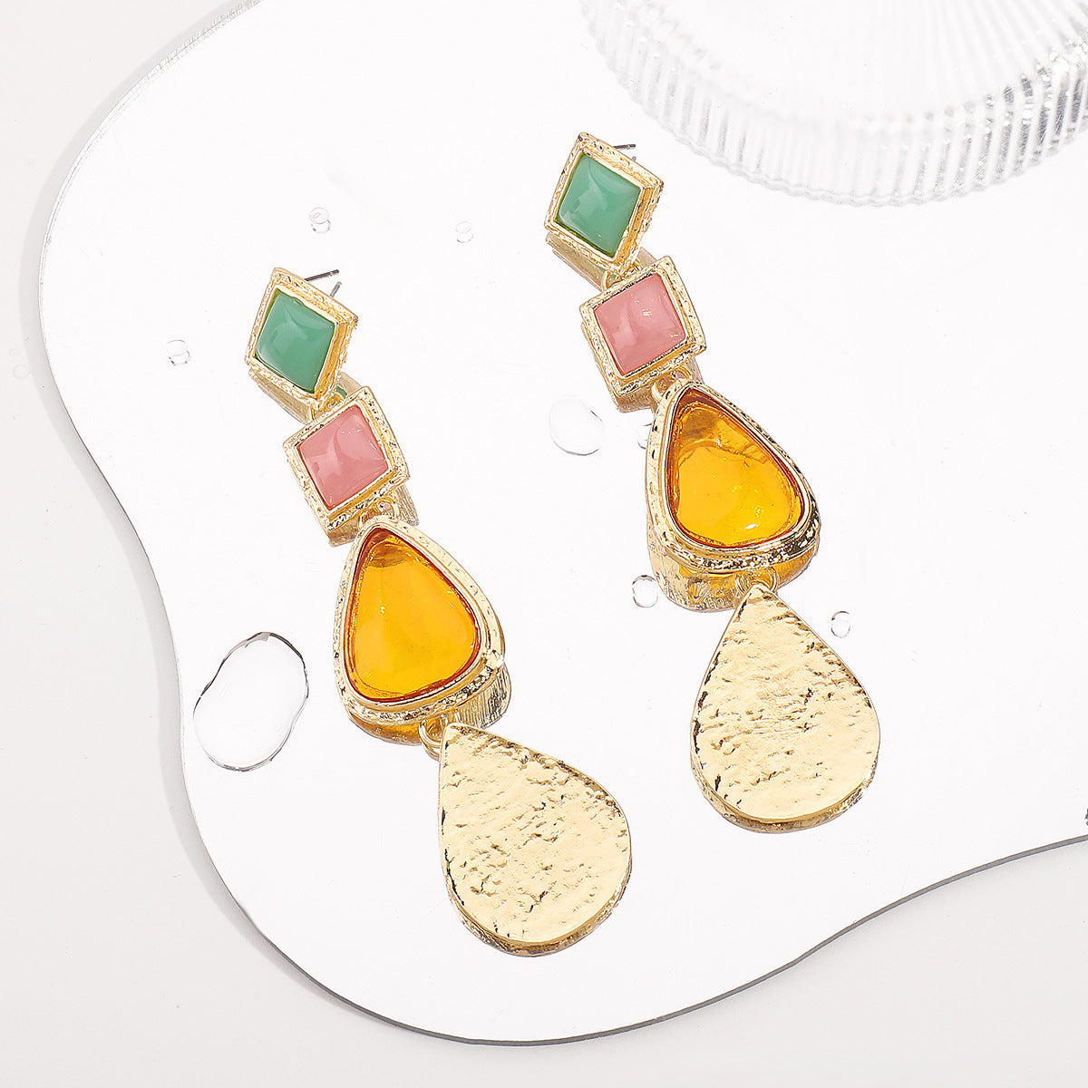 Women Fashion Irregular Geometric Earrings - Stylish Alloy Resin Statement Jewelry
