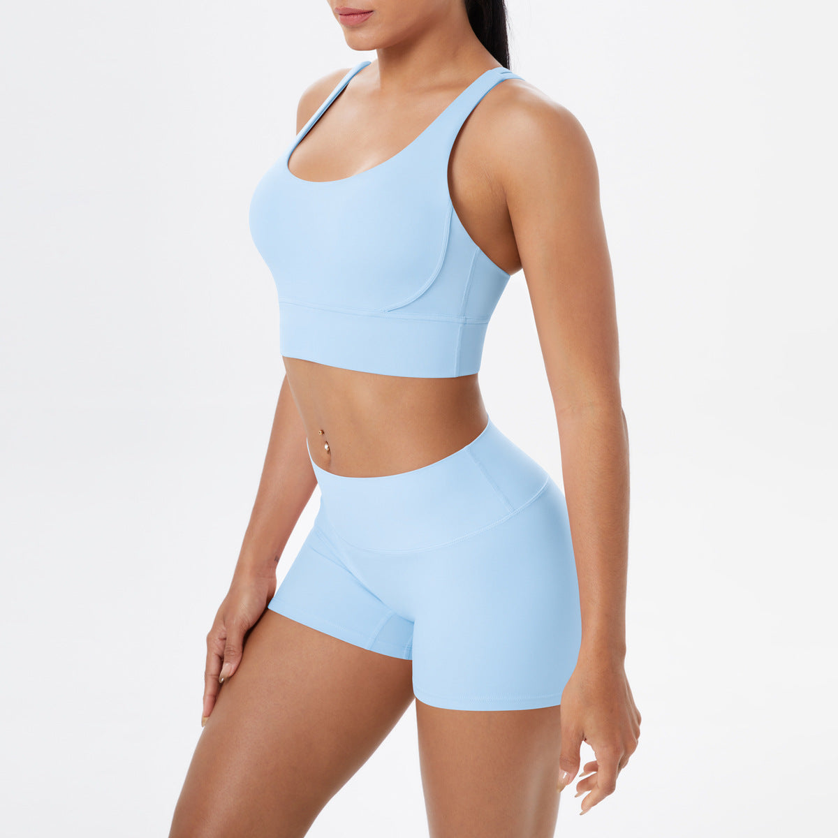 Women Casual Solid Color Tank Top and Tight Shorts Two-Piece Set for Yoga and Sports