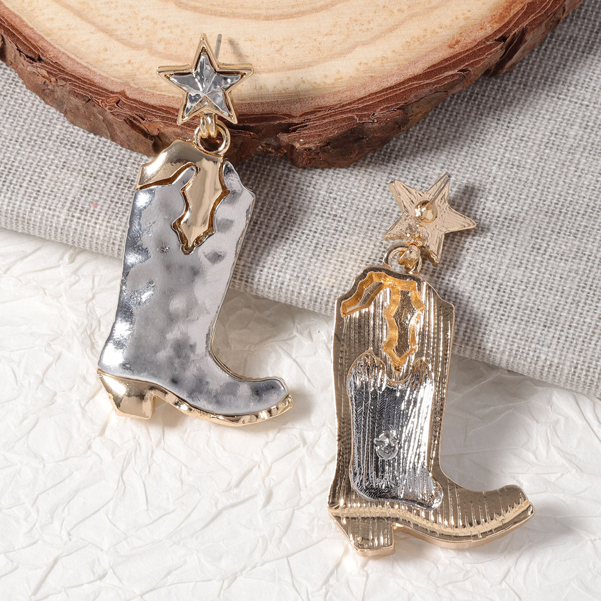 Women Fashion Retro Western Five-Star Alloy War Boots Earrings
