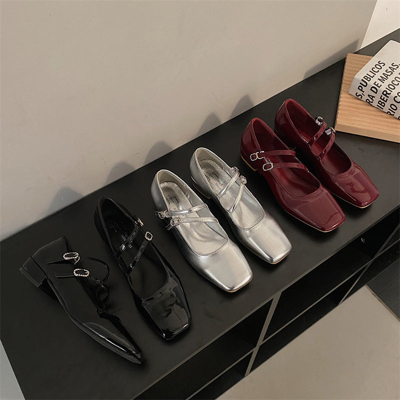 Mocassins Mary Jane en cuir verni vintage pour femmes