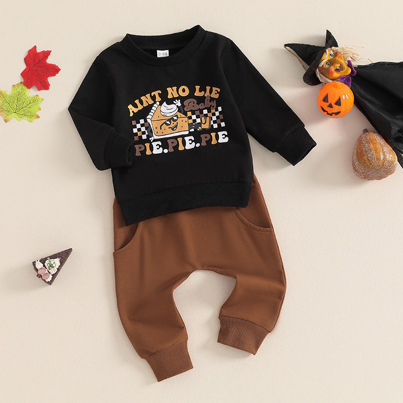Kids Baby Boys Long Sleeve Cartoon Letters Sweatshirt Set