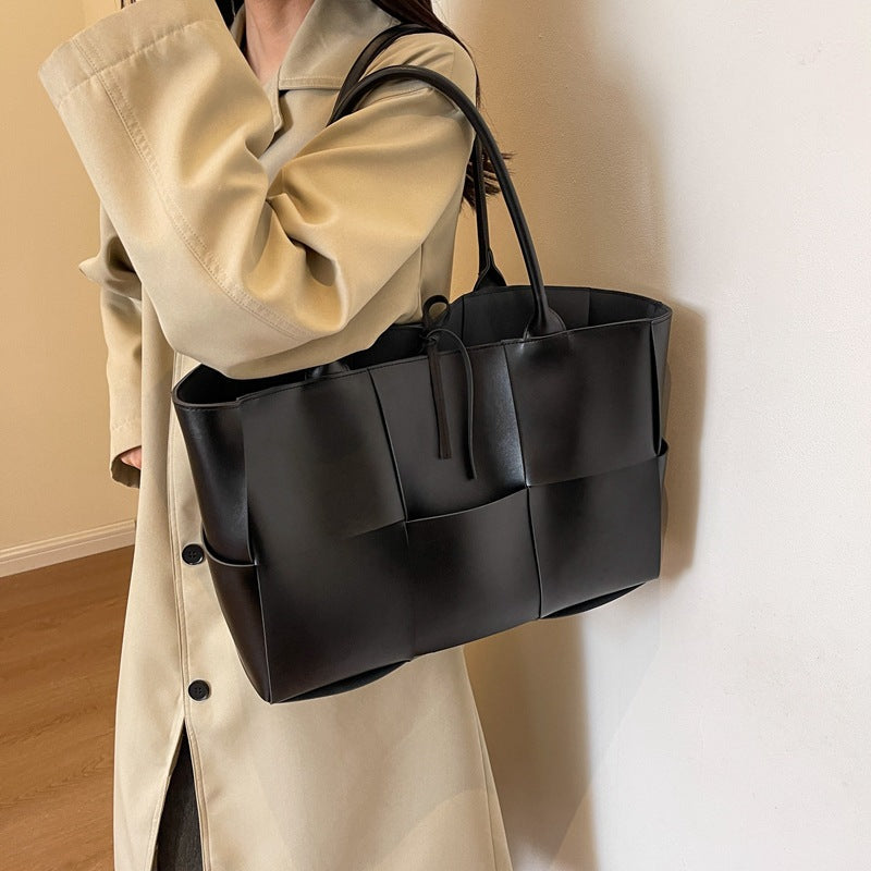 Bolso tote grande retro de PU tejido para mujer