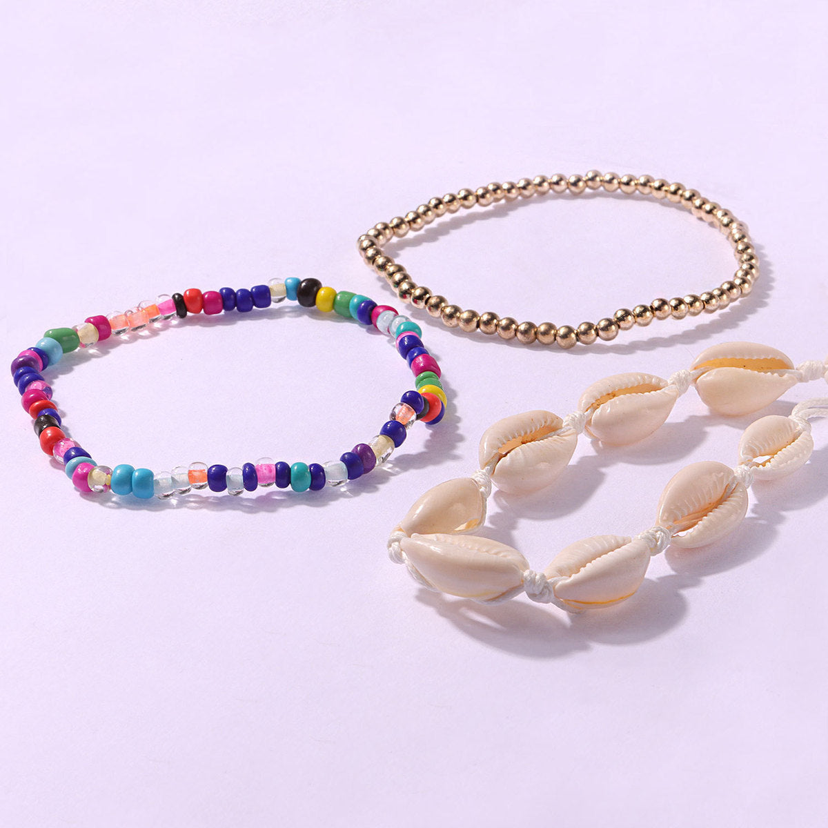 Conjunto de tobilleras de playa con perlas y conchas de Woen Fashion Vacation