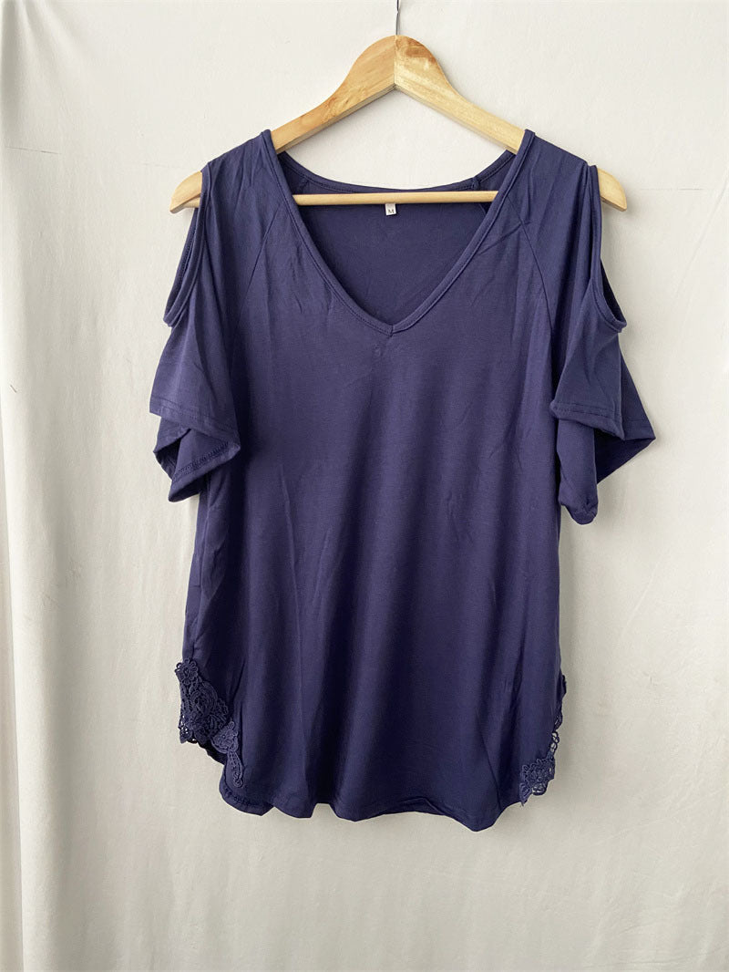 T-shirt ample à manches courtes et col en V pour femme