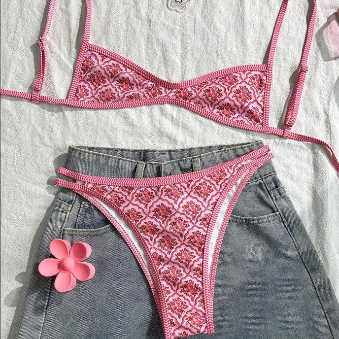 Women Fashion Sexy Printed Lace-Up Bikini Swimsuit