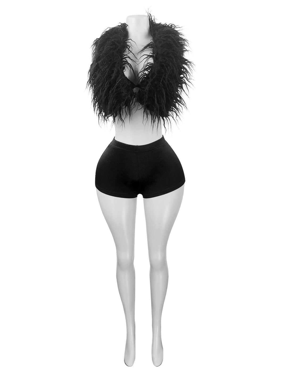 Haut à plumes sexy à col licou pour boîte de nuit