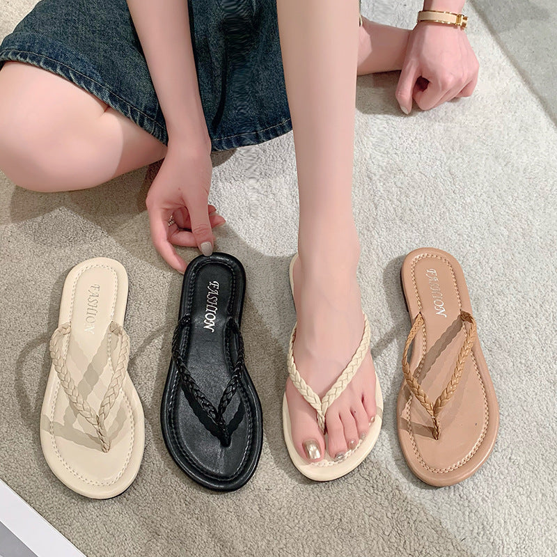 Chanclas de tiras tejidas con punta redonda para mujer de talla grande