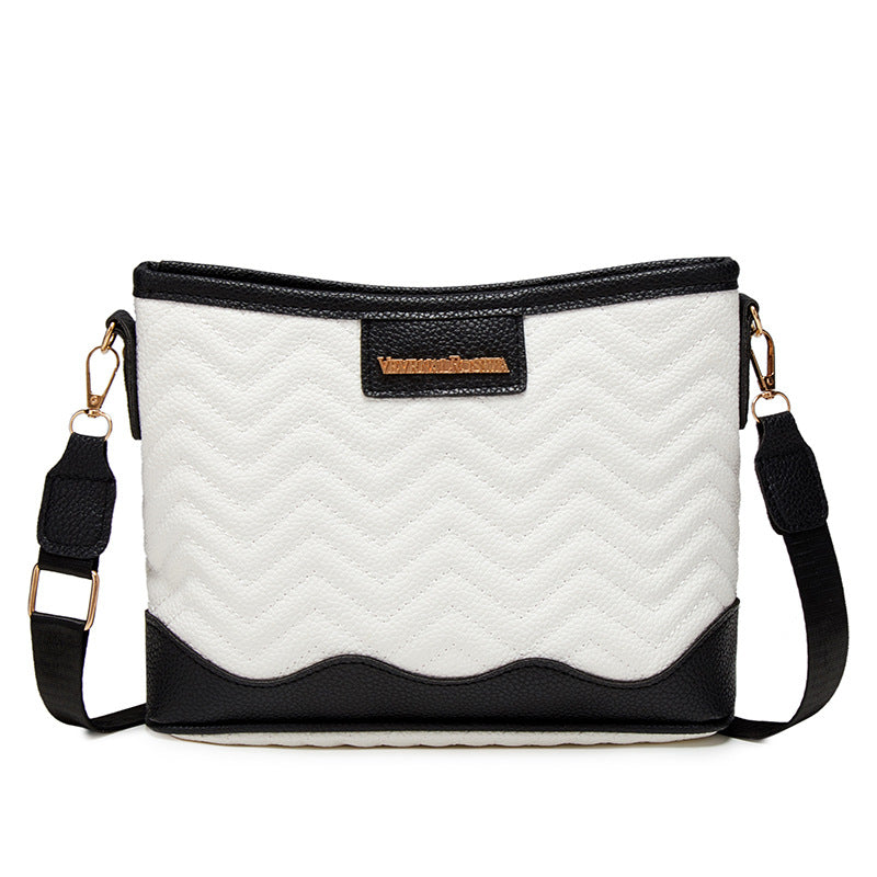 Women Casual Color Blocking Wavy Quilted Bucket Bag