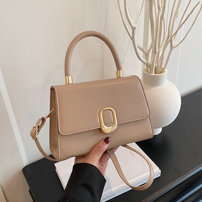Bolso de hombro cuadrado pequeño con hebilla de metal simple e informal para mujer - Bandolera minimalista de PU