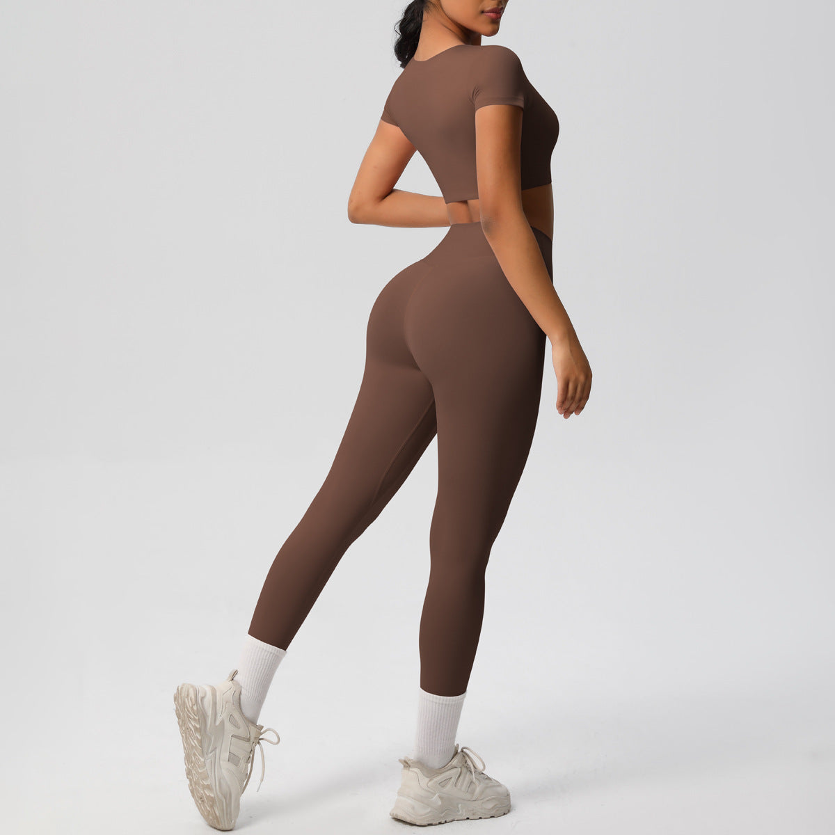 Ensemble de sport deux pièces de yoga pour femmes, couleur unie