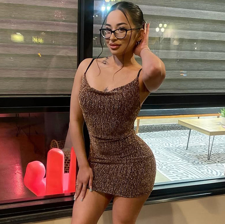 Women Sexy Shiny Strap Bodycon Dress