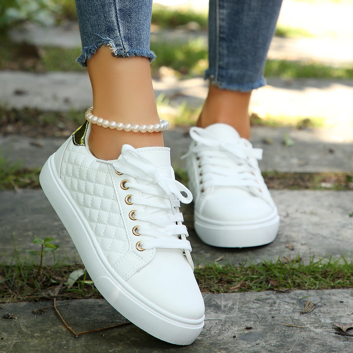 Chaussures plates décontractées à lacets et bout rond pour femmes, couleur unie