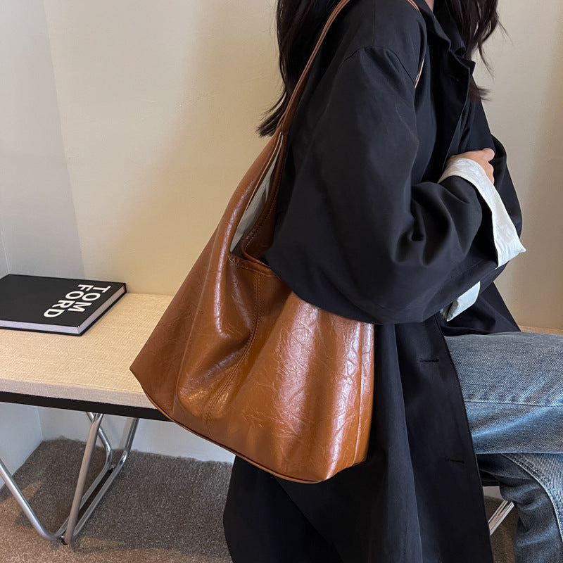 Bolso de mano informal de piel sintética de color liso para mujer