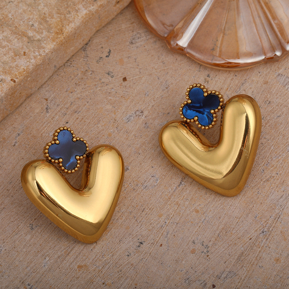Personalized Heart-Shaped Four-Leaf Clover Earrings Stainless Steel Fashion OL