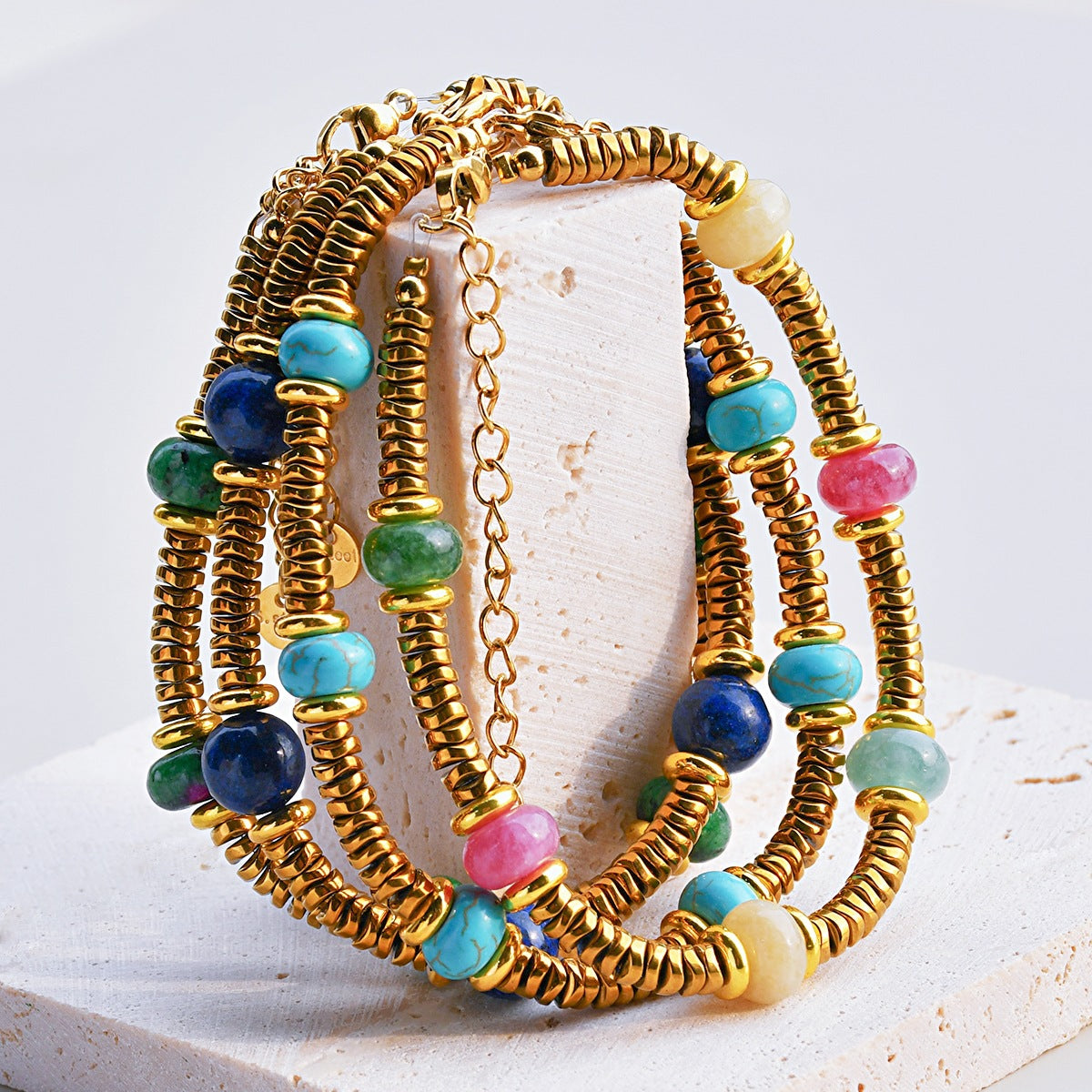 Pulsera de cuentas de piedra natural bohemia para mujer