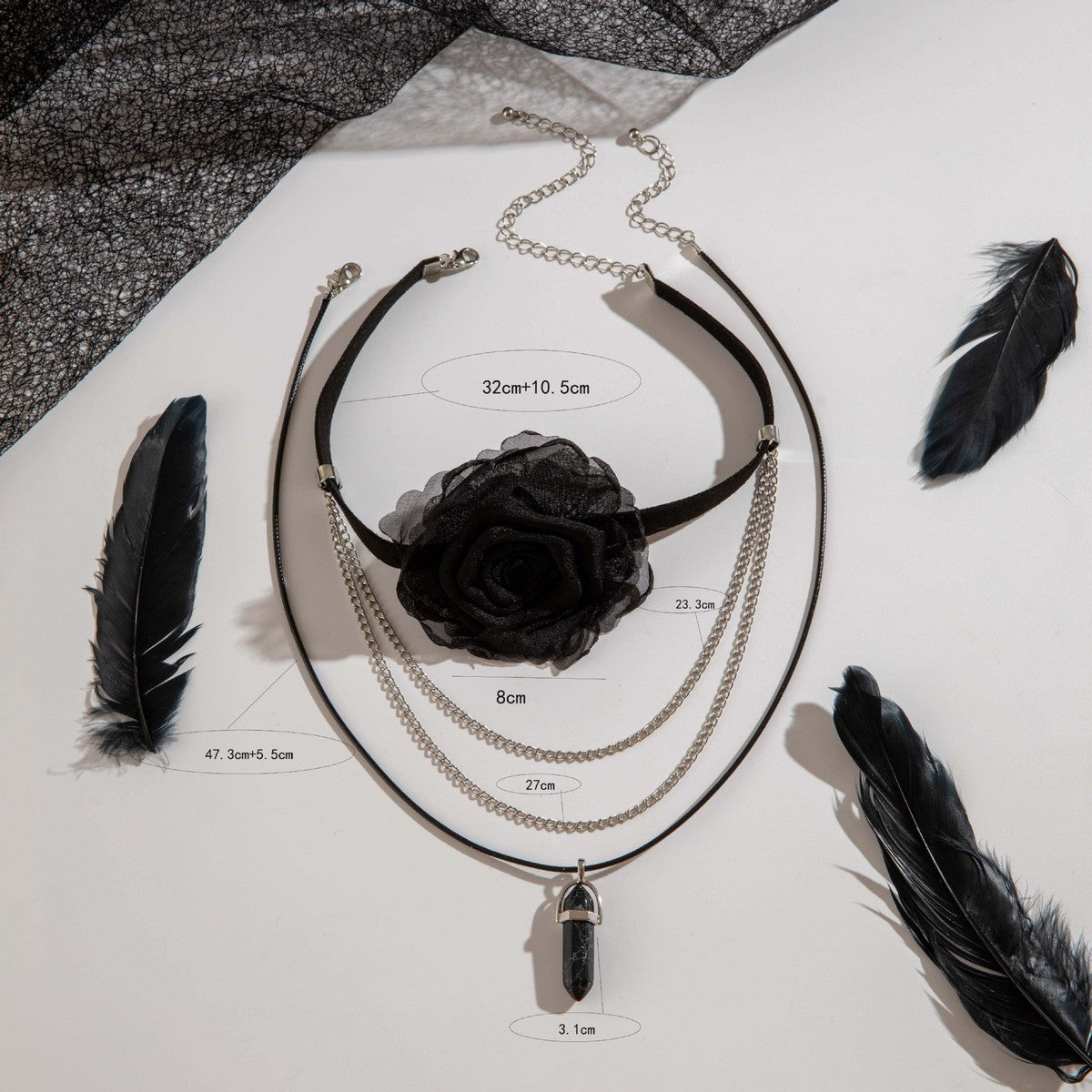 Gothic Dark Lace Rose Multilayer Necklace