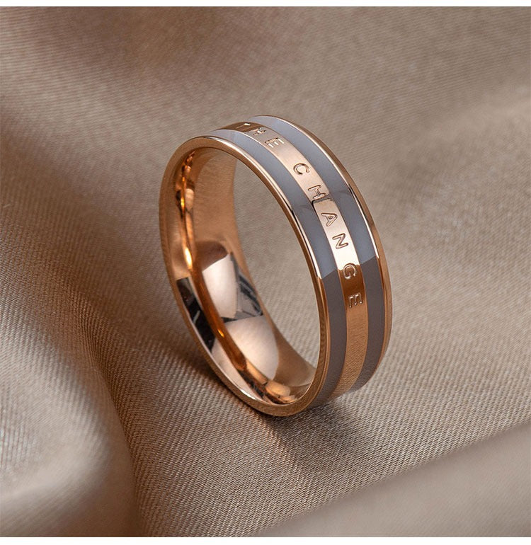 Women Fashion Simple 18k Rose Gold Oil Titanium Steel Ring
