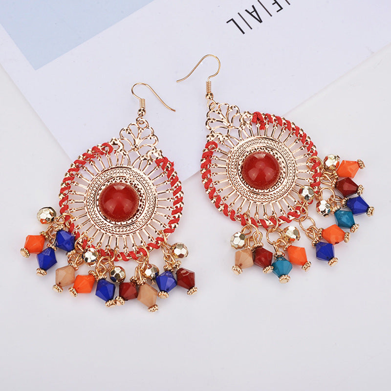 Boucles d'oreilles à pompons rétro de style ethnique bohème