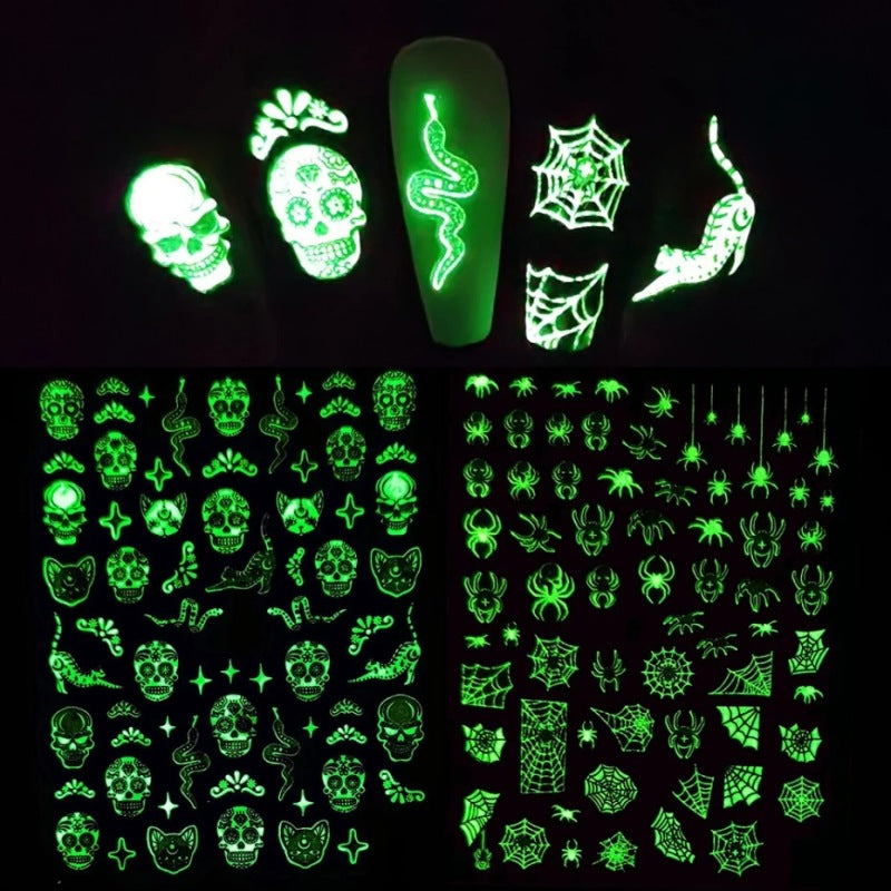 Halloween Nail Stickers Funny Skeleton Little Monster 3D Luminous