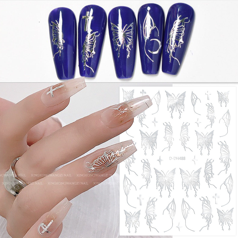 Laser Gold And Silver Gothic Liquid Butterfly Nail Art Sticker