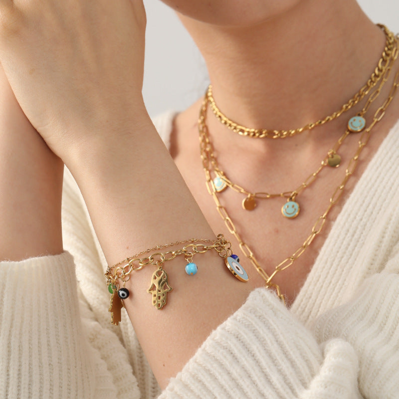 Pulsera electrochapada vintage de mal de ojo para mujer