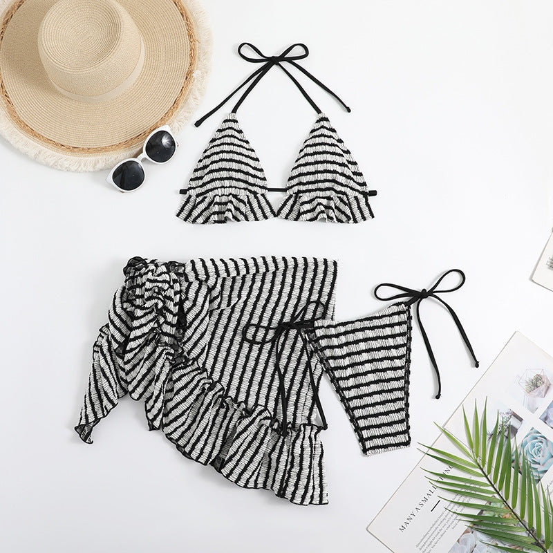 Women Summer Lace-Up Halter Strap Swimsuit Set