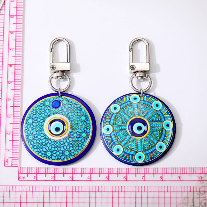 Women Retro Bohemian Round Devil Eye Keychain Set