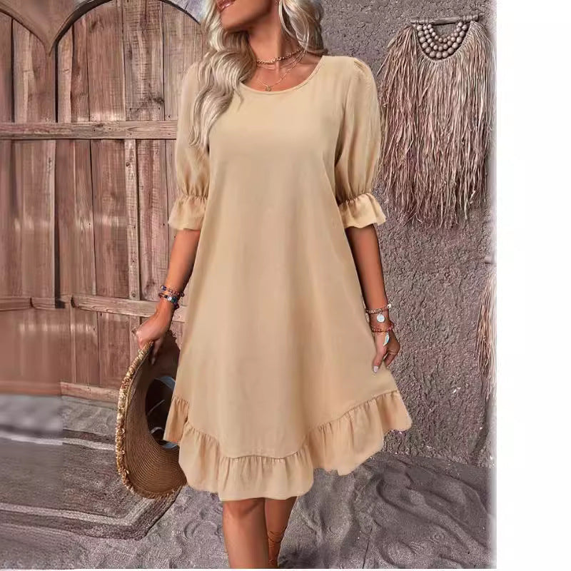 Vestido informal de lino y algodón de moda de verano para mujer