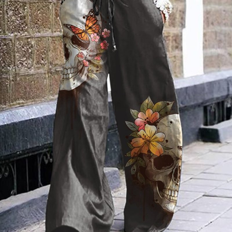 Pantalon gothique à motif tête de mort pour femme, style Halloween