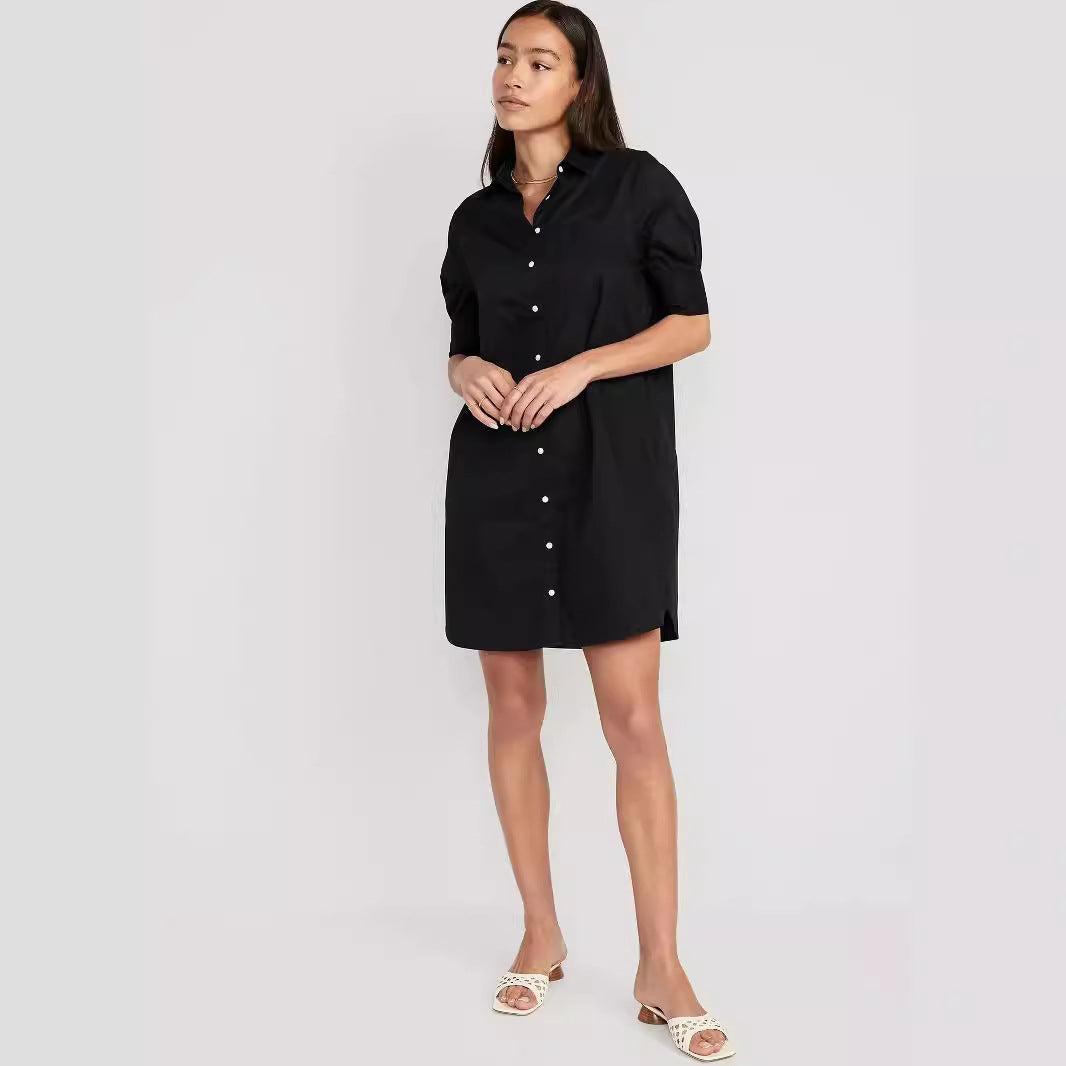 Vestido informal sencillo de manga corta con solapa para mujer