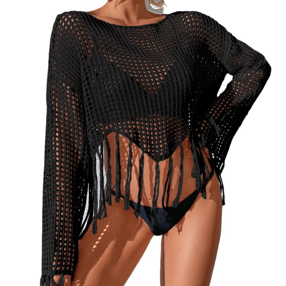Vestido de baño sexy de color sólido con aberturas para mujer