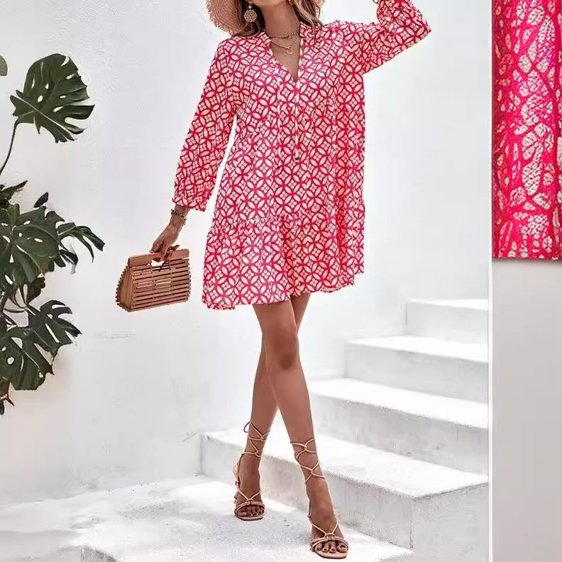 Vestido casual de manga larga con estampado para mujer