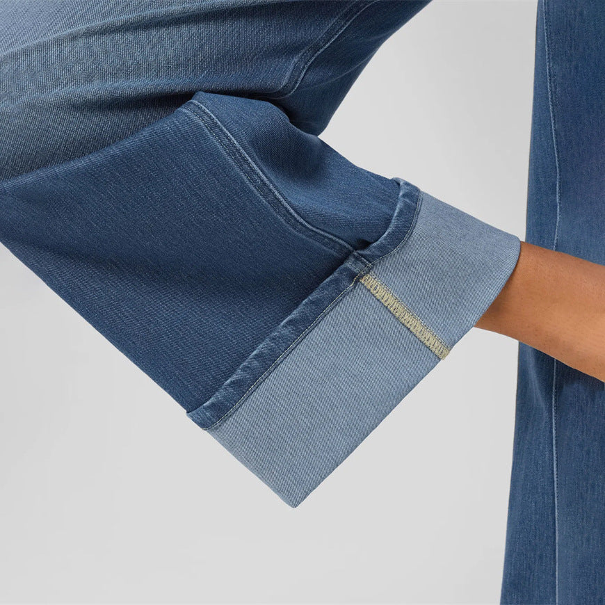 Vaqueros de pierna ancha y cintura alta informales a la moda para mujer