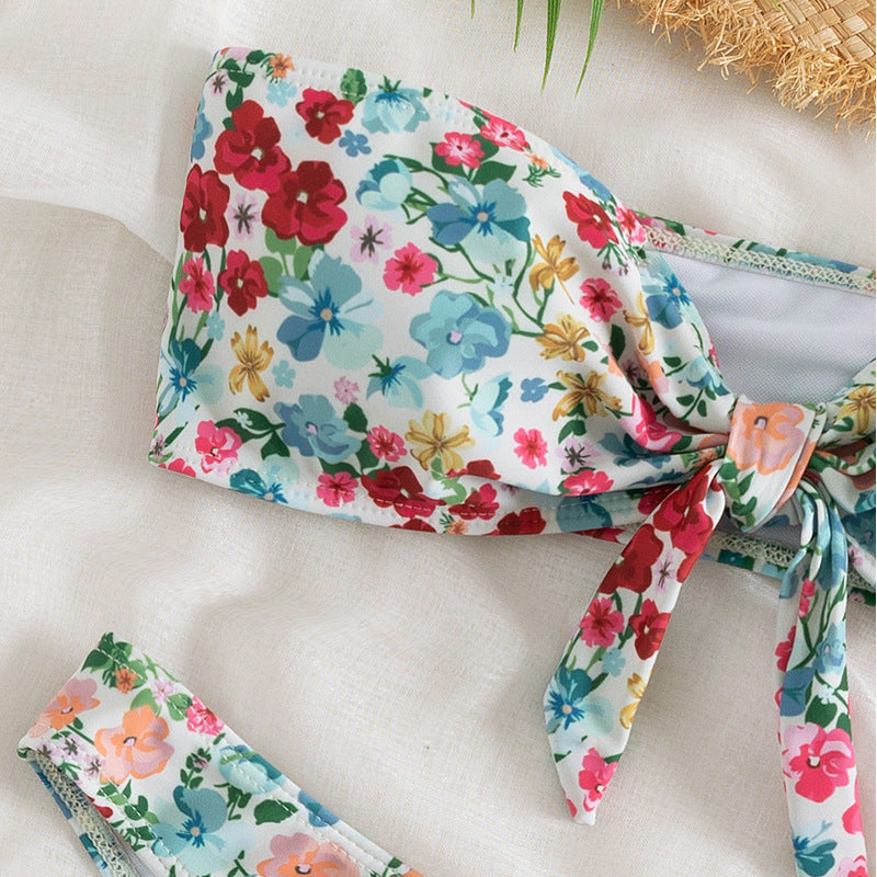 Traje de baño de bikini de tubo con estampado floral para mujer