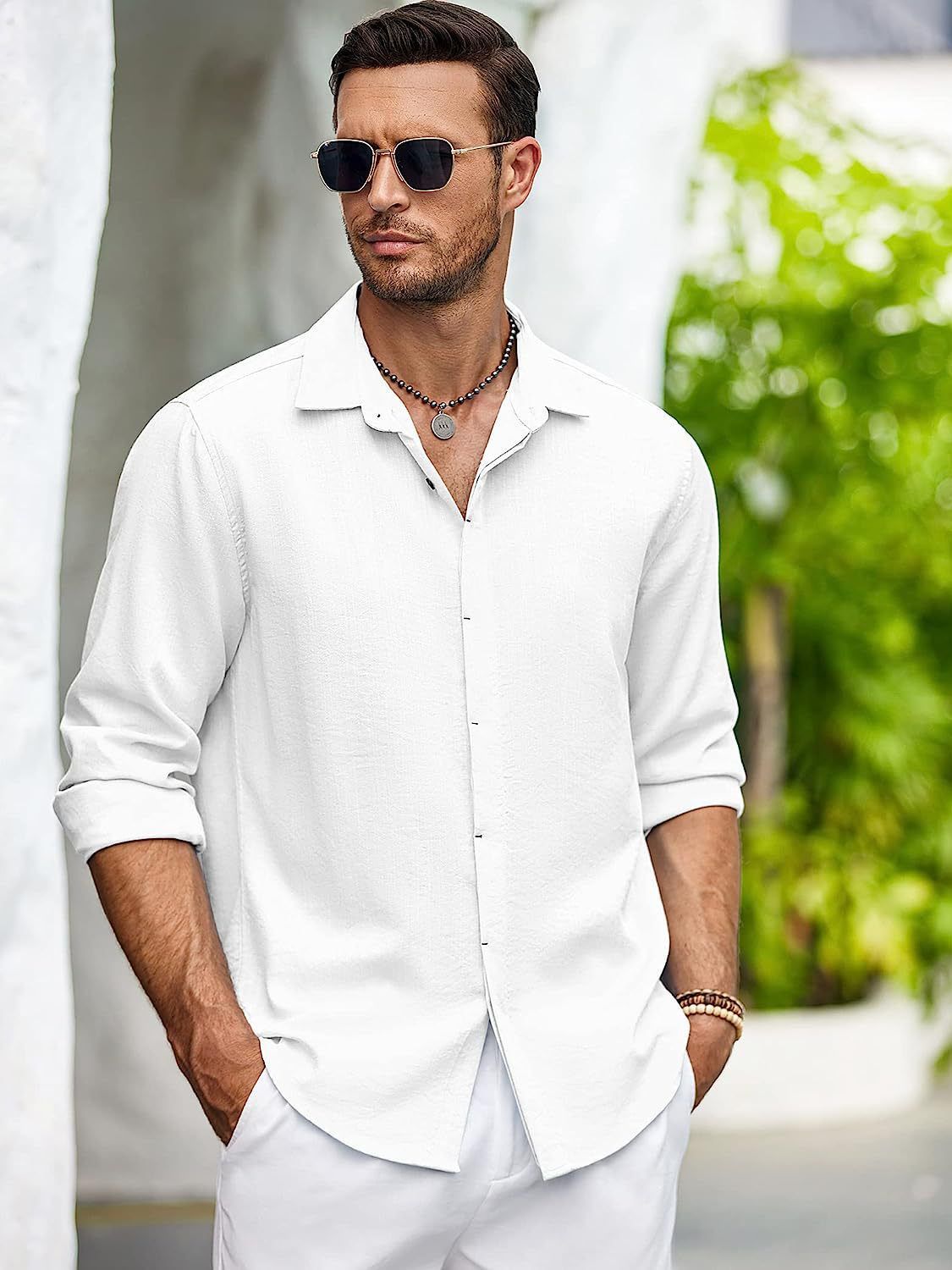 Men Solid Color Long Sleeve Cardigan Shirt