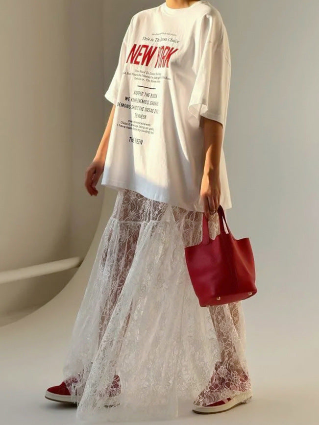 Summer Women Fashion Sexy Lace Perspective Skirt