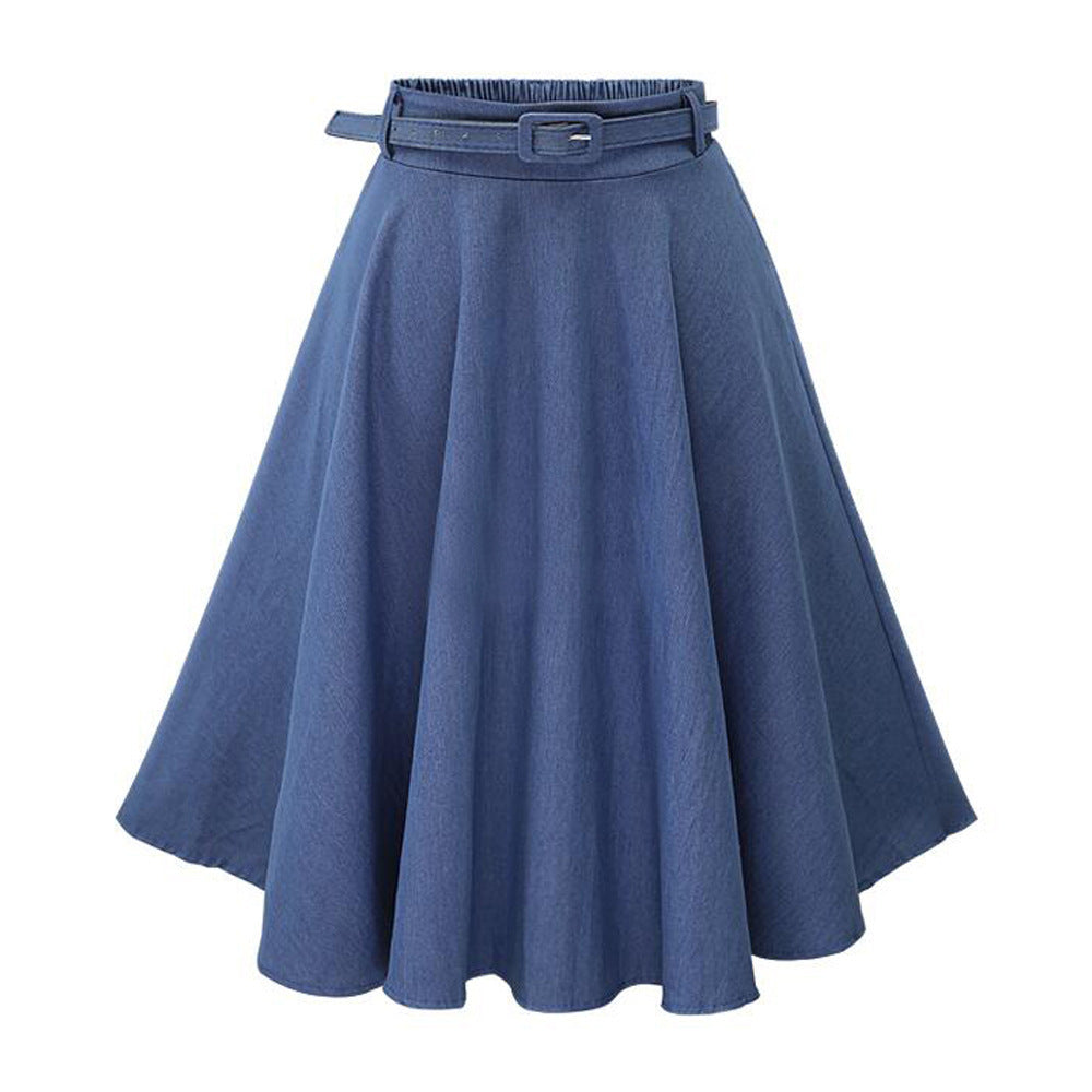 Falda holgada informal de cintura alta y longitud media para mujer, de color liso, a la moda