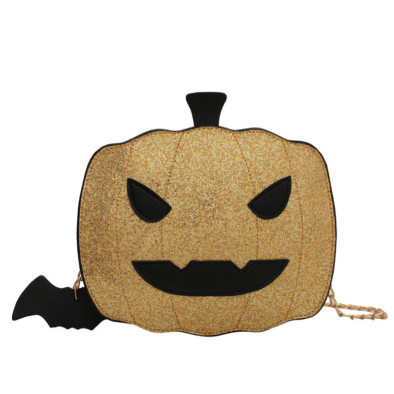 Bolso bandolera de un solo hombro con cadena y diseño de calabaza y lentejuelas de Halloween
