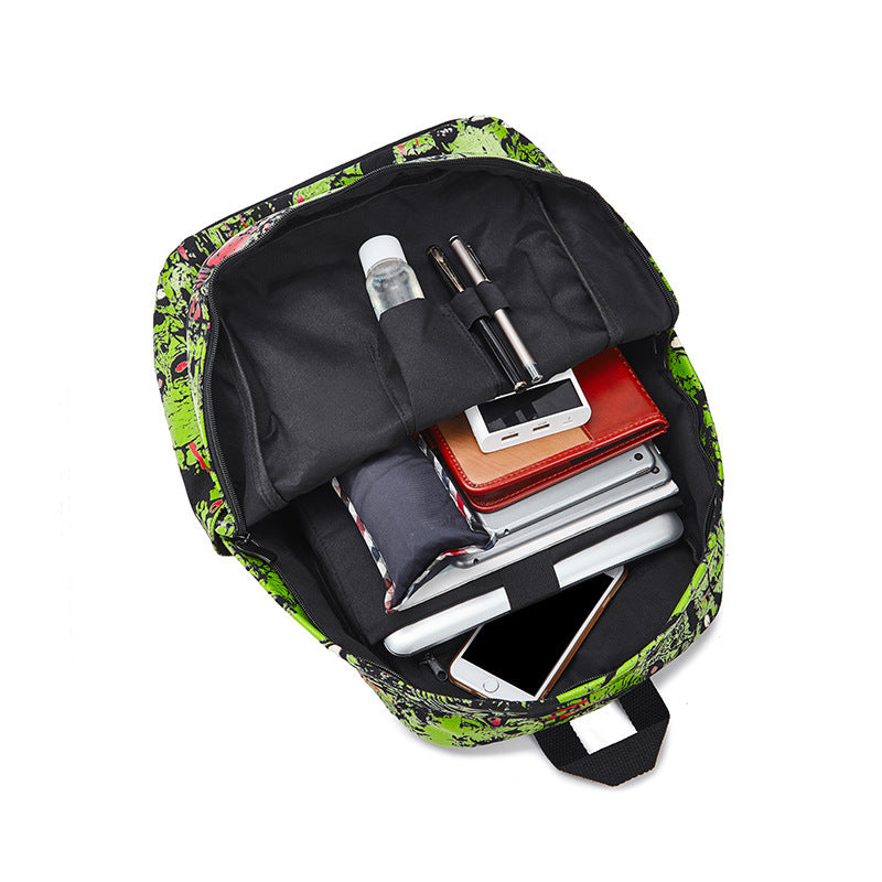 Women Fashion Halloween Print Skull Pattern Canvas Backpack