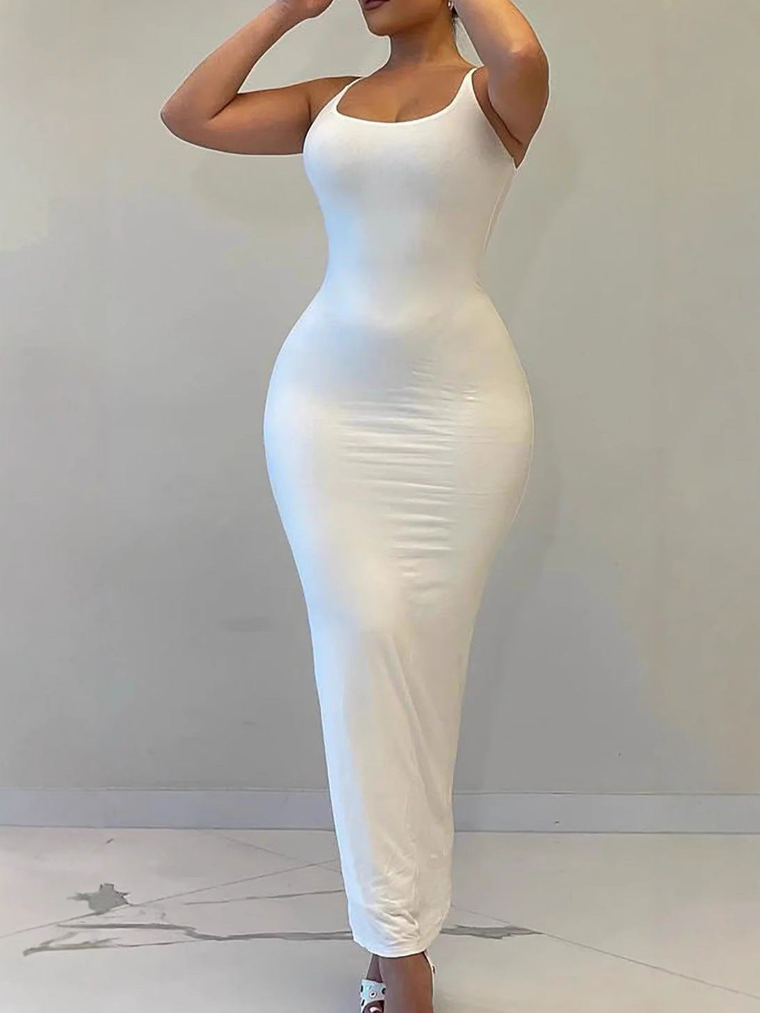 Women Casual Slim-Fit Long Dress Polyester Solid