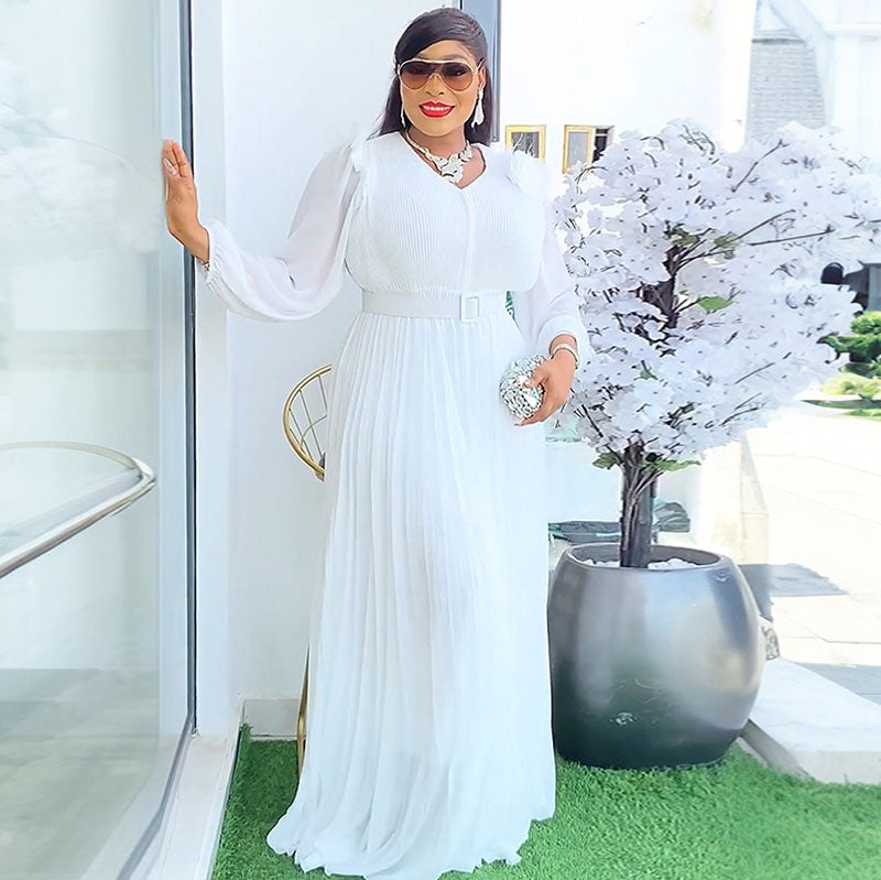 Vestido largo plisado elegante de talla grande para mujer africana