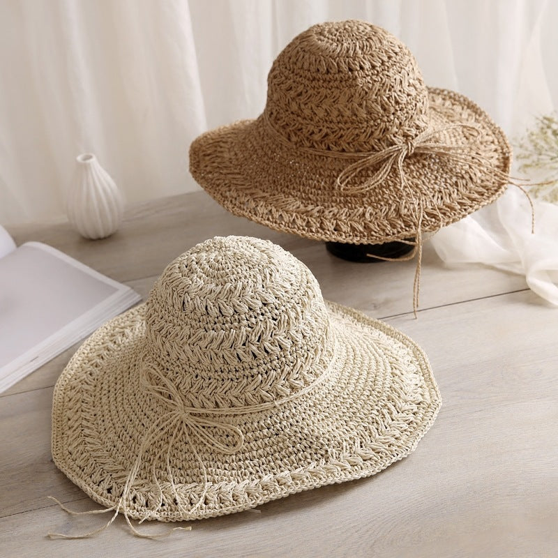 Chapeau de soleil ajouré en paille fait main pour femme