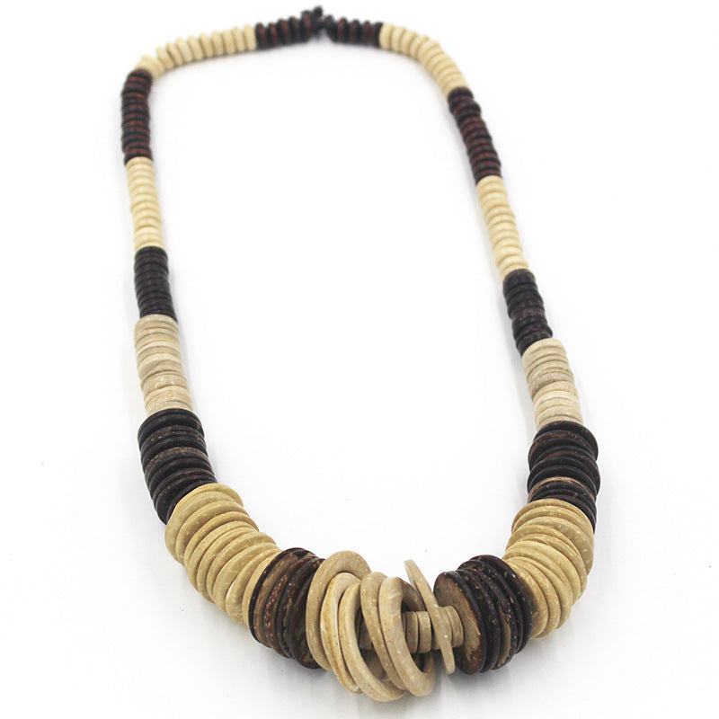 Collar unisex bohemio vintage geométrico de cuentas de concha de coco