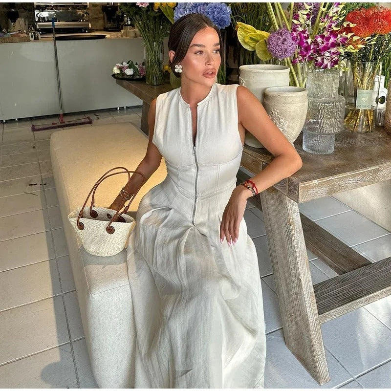 Women Casual Sleeveless High Waist Slim-Fit Dress