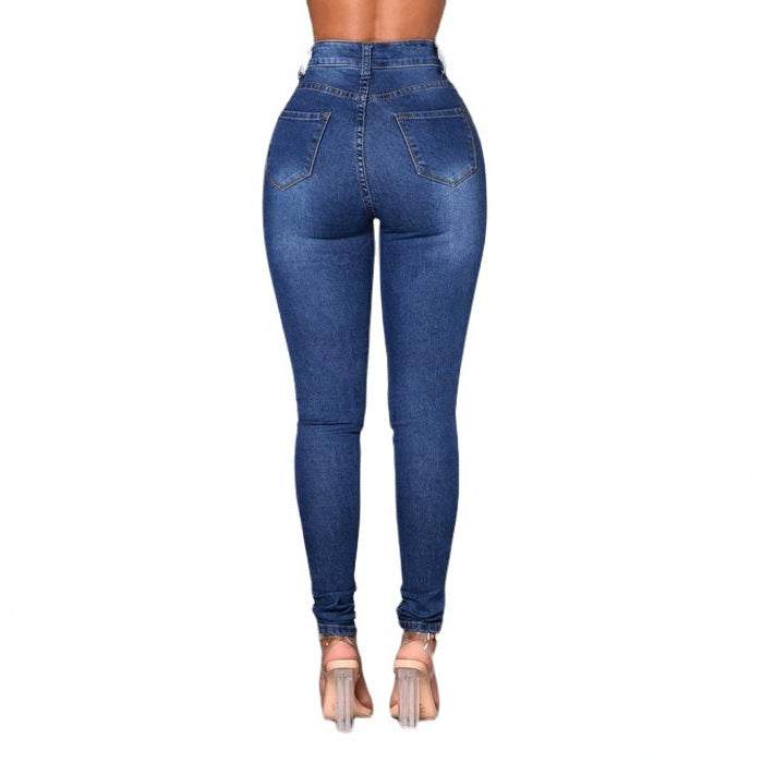 Vaqueros ajustados de cintura alta y elásticos sexys a la moda para mujer